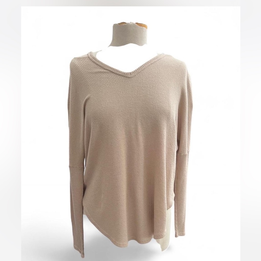 Cathy Jean Los Angeles waffle knit Hoodie Pullover small in tan